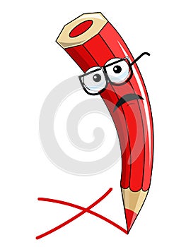 Red color pencil mascot cross error isolated