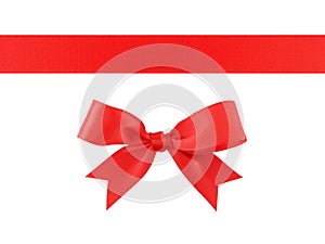 red color ribbon tape and tied bow isolated on white background, simple decoration for add beauty to gift box and greeting card