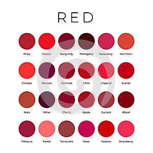 Red Color Shades Swatches Palette with Names