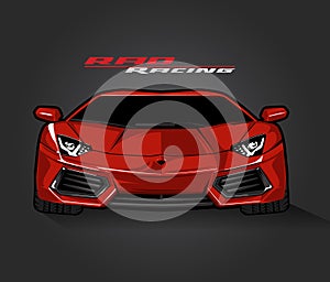 Red color sport car vector illustration on gray background