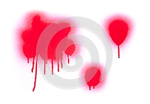 Red color spray paint or graffiti design element isolated on white