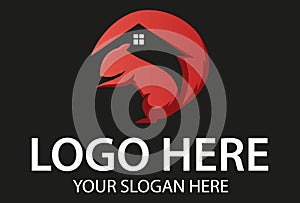 Red Color Squirrel Negative Space Home Logo Design