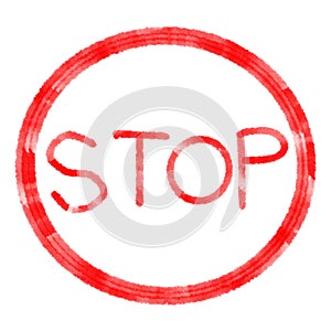 Red color stop sign drawing on a white background