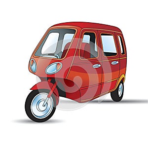 Red color three wheeler with doors