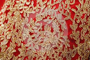 Red colored lehenga with embroidery work