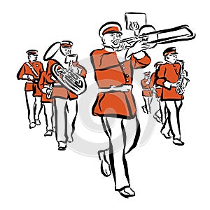 Red Colored Marching Band Illustration