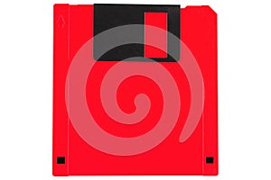 Red colored old retro floppy diskette