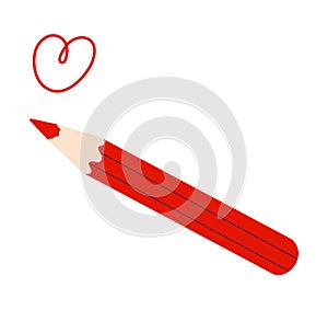 Red colored pencil crayon with doodle heart vector illustration