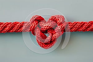 Red colored rope with a heart shaped knot