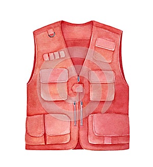 Red colored vest with multi pockets.