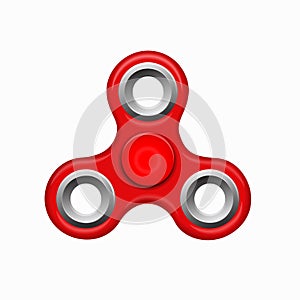Red colorful spinner on a white background. Hand fidget spinner toy - stress and anxiety relief. Modern children`s toy -