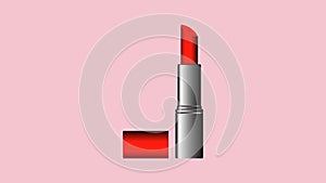 Red colour Lipsticks and silver packaging opened red coloured caps isolated on white background