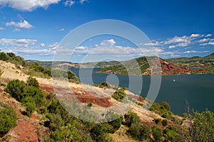 Red coloured geological layers near Lac du Salagou in southern France