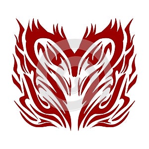 Red coloured tribal design in the shape of a love or heart.