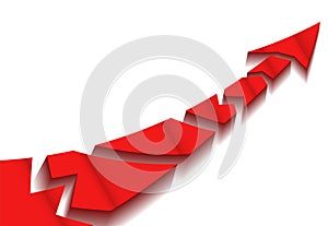 Red columns appear from the white mist, constitute an arrow indicating the direction