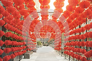 Red comp lamp lantern Chinese style hanging decorated in Chinese New Year festival. photo