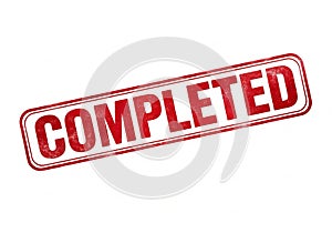 Red completed stamp isolated on white background