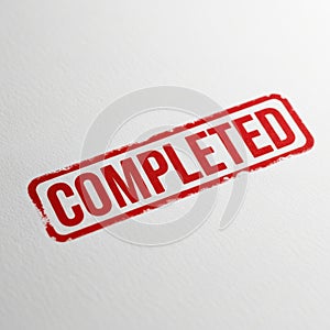 Red completed stamp isolated on white background