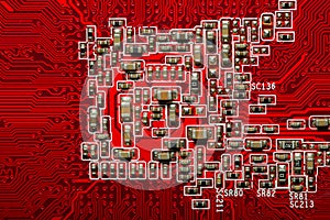 Red computer circuitboard