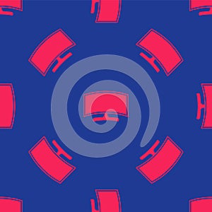 Red Computer monitor icon isolated seamless pattern on blue background. PC component sign. Vector