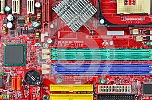 Red computer motherboard