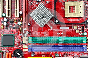 Red computer motherboard