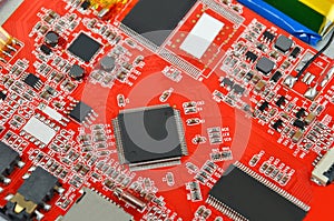 Red computer motherboard