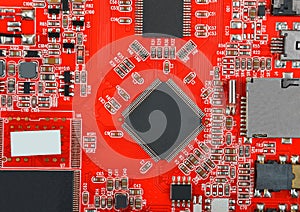 Red computer motherboard