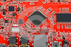 Red computer motherboard