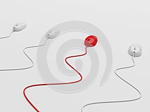 Red computer mouse in white other group set