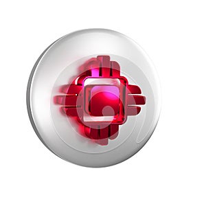 Red Computer processor with microcircuits CPU icon isolated on transparent background. Chip or cpu with circuit board