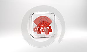 Red Computer vision icon isolated on grey background. Technical vision, eye circuit, video surveillance system