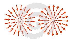 Red concentric arrows pointing inside and outside. Epicenter, target, radar concept. Inward arrows.