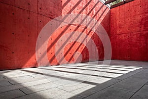 Red concrete wall and floor