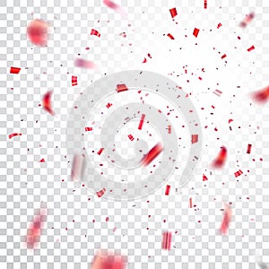 Red confetti explosion celebration isolated on white transparent background. Falling confetti. Abstract decoration for