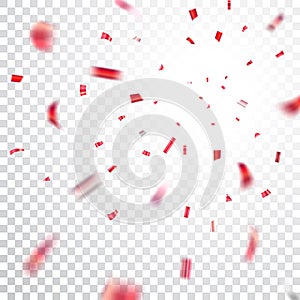 Red confetti explosion celebration isolated on white transparent background. Falling confetti. Abstract decoration for