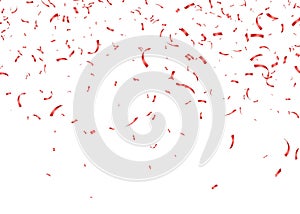 Red confetti, falling paper ribbons isolated on white background. Birthday party decoration.