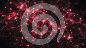 Red Connection Network - Abstract Tech Background, Data Structure, Neural Network, Blockchain Technology