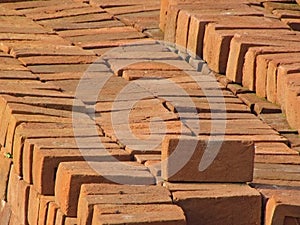 Red construction bricks background