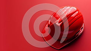 Red Construction Helmet on Solid Background with Copyspace for Safety Industry Web Banner