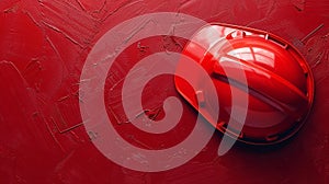 Red Construction Helmet on Solid Background with Copyspace for Safety Industry Web Banner