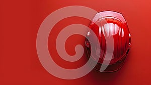 Red Construction Helmet on Solid Background with Copyspace for Safety Industry Web Banner