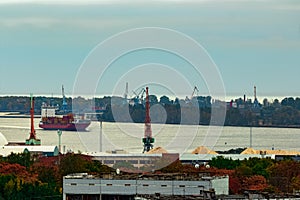 Red container ship