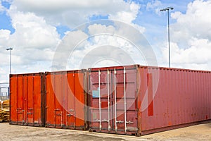 Red container for transporting cargo storage