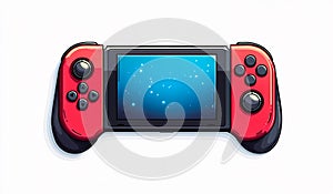 A red controller with a blue screen