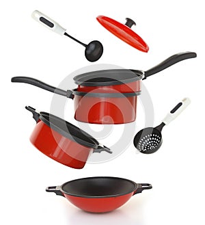 Red cookware set photo