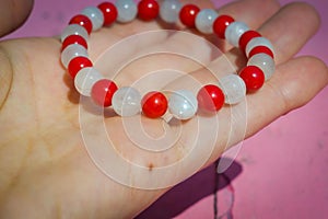 Red coral and moonstone bracelet