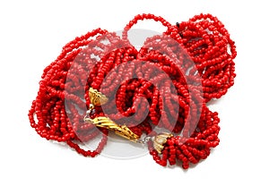 Red coral Necklace in white background