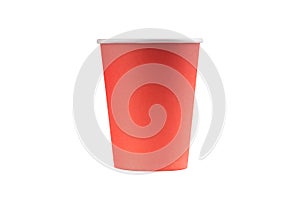 red coral paper cup isolated on white background. utensil and disposable kitchenware. coffee to go cup mockup