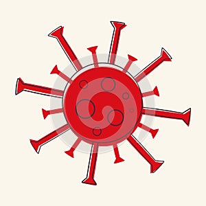 Red coronavirus doodle vector isolated on a light background, covid-19 virus illustration